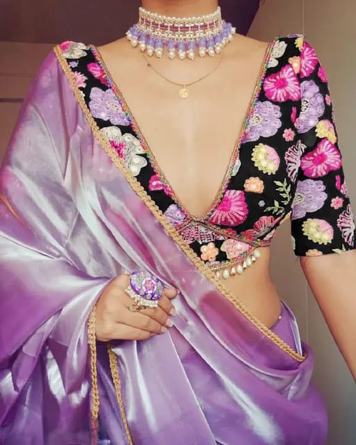 Zimmy Choo Silk Bollywood Saree with Embroidered Blouse Piece