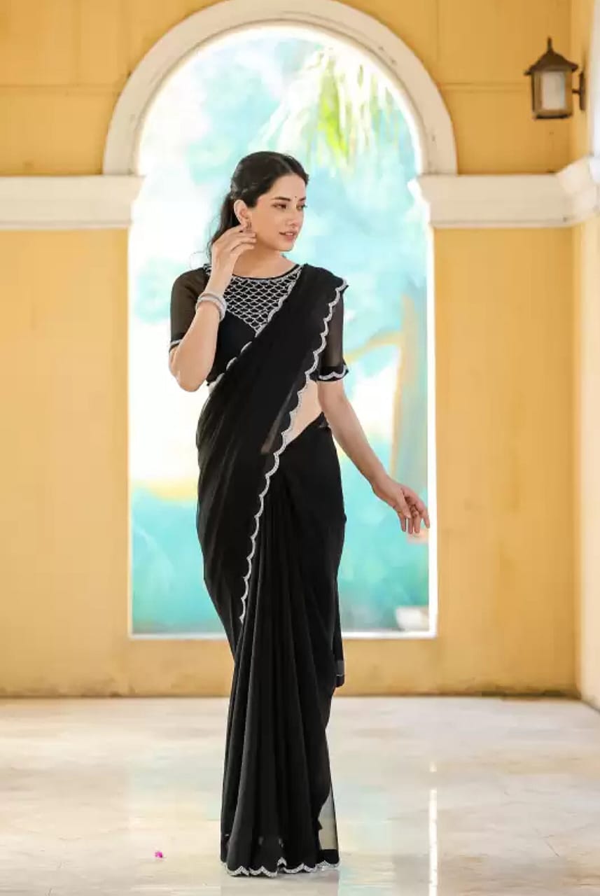 Stone Work Georgette Saree with Unstitched Blouse