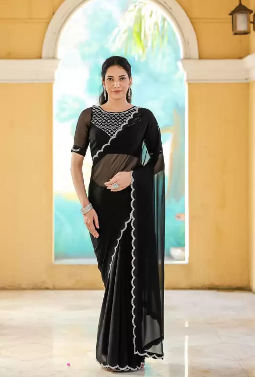 Stone Work Georgette Saree with Unstitched Blouse