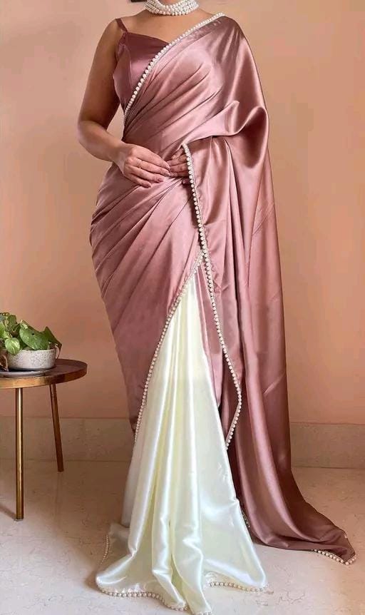 JANAK HEAVY JAPAN SATIN TWO TONE SAREE WITH FANCY LACE BORDER