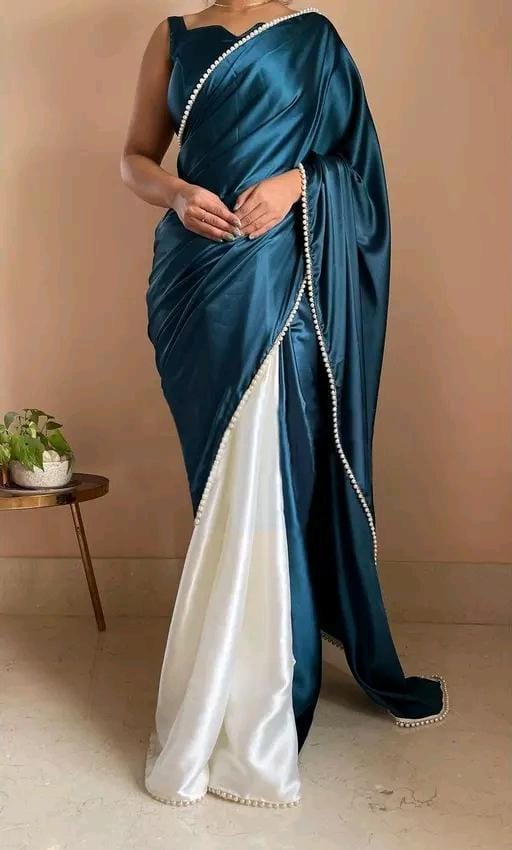 JANAK HEAVY JAPAN SATIN TWO TONE SAREE WITH FANCY LACE BORDER