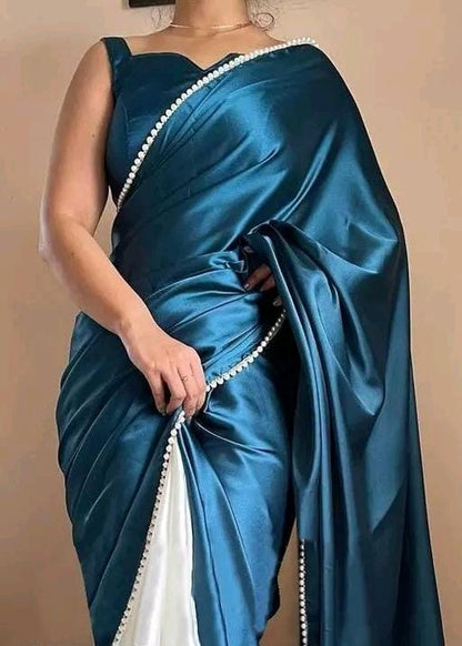 JANAK HEAVY JAPAN SATIN TWO TONE SAREE WITH FANCY LACE BORDER